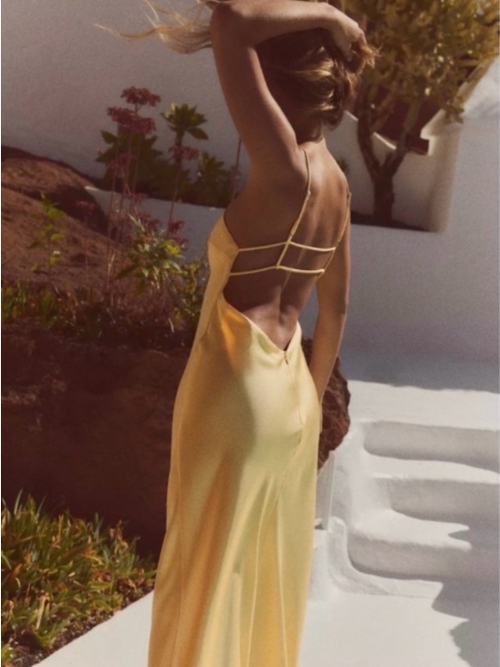 Zara Butter Yellow Satin Midi Slip Dress with Spaghetti Straps size s - Picture 2 of 9